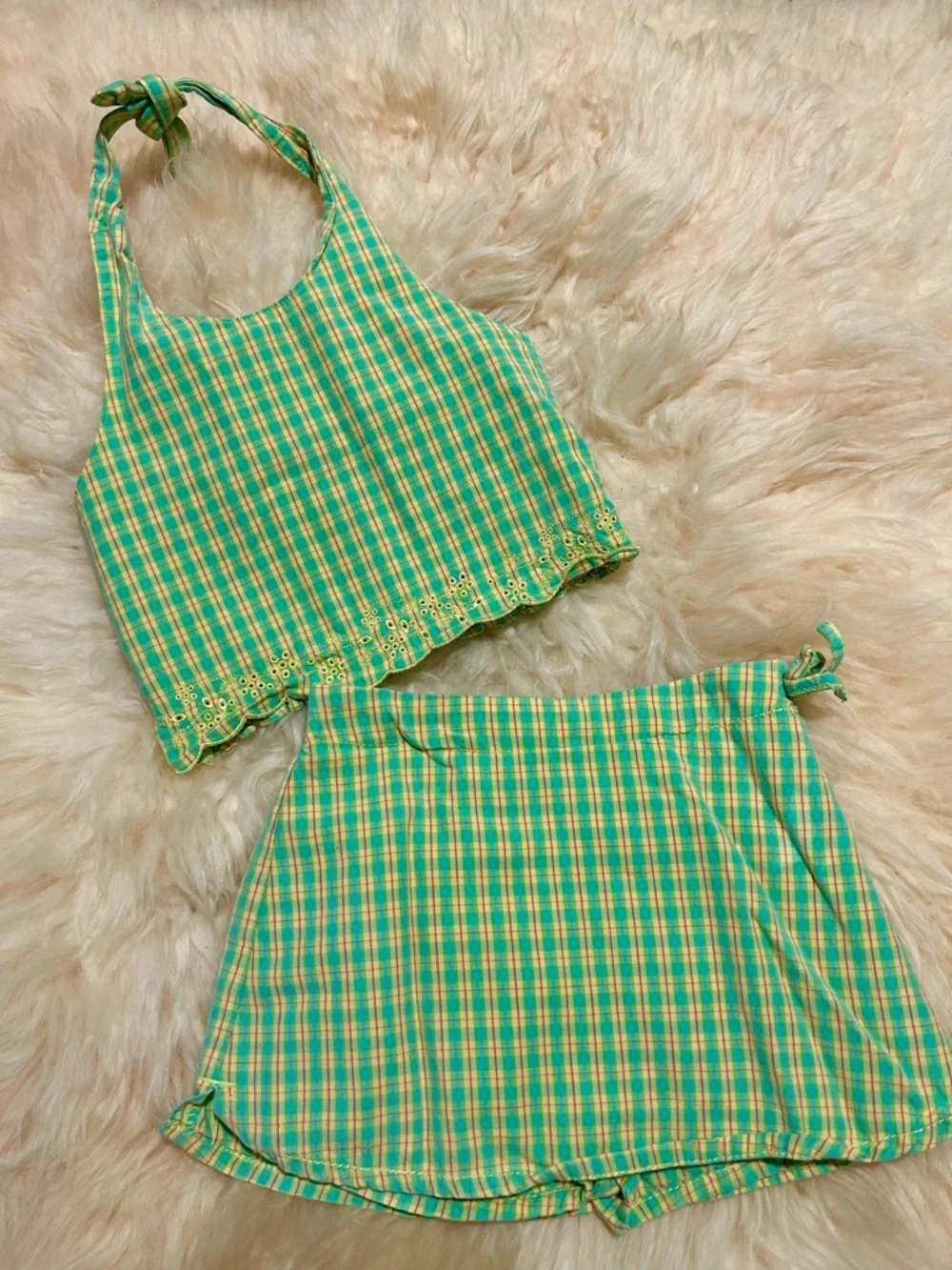 Vintage The Children's Place Green and Yellow Plaid Set Skort and Halter